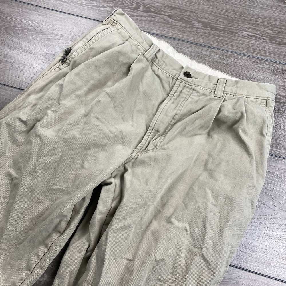 LL Bean Mens 100% Cotton Lined Khaki Pants‎ Beige 36x32 Measure 34x29- Read